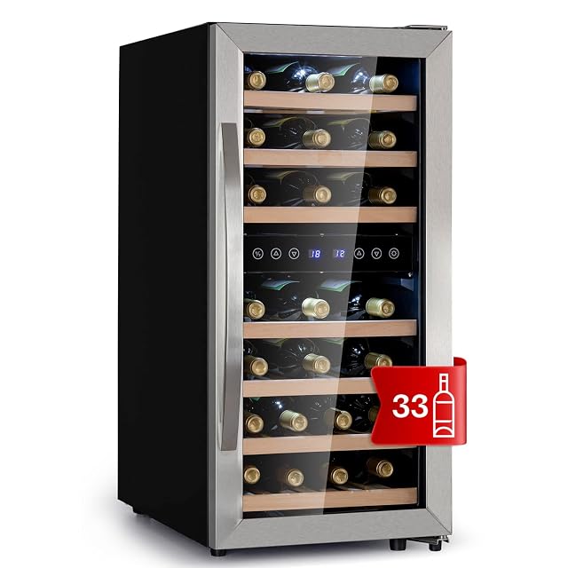 Vinoteca a doppia zona a libera installazione Klarstein da 33 bottiglie con porta in vetro